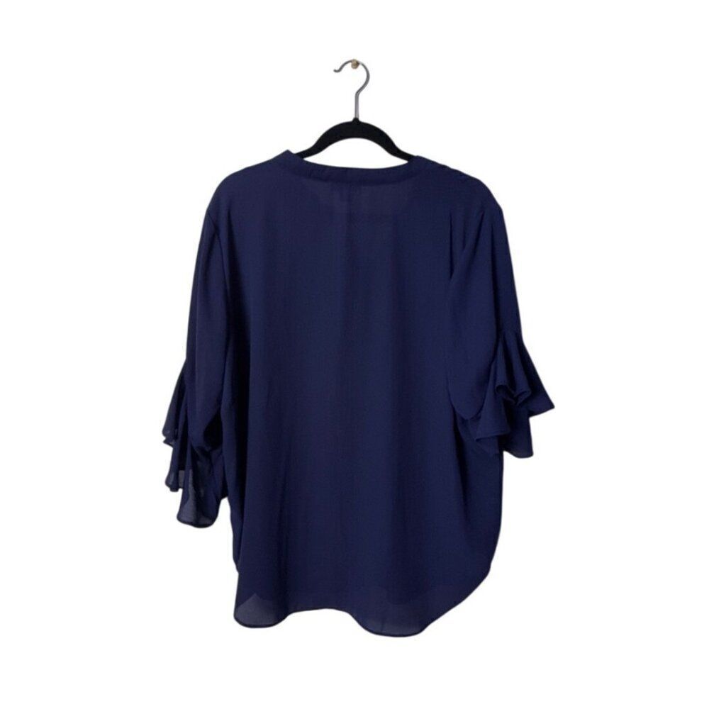 Vince Camuto Womens Navy Ruffle Sleeve Blouse XL - Picture 2 of 4